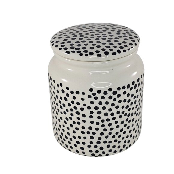 Thyme & Table Polka Dot Stoneware Jar W/ Lid Dishwasher Safe 4.5" - Picture 1 of 8